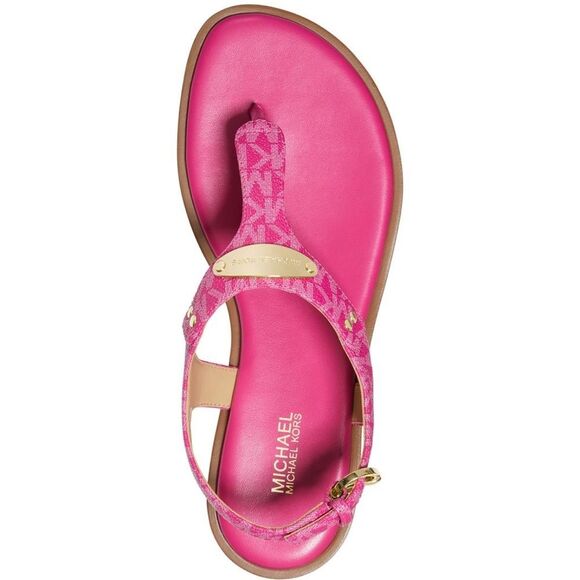 Michael Kors MK Plate Women's Faux Leather Slingback Thong Sandals NWT - Picture 1 of 7